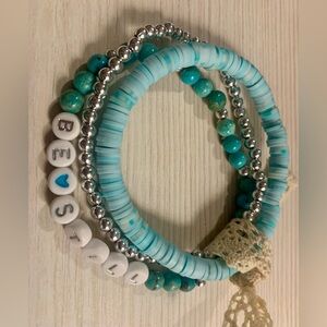 Turquoise and Silver Beaded Bracelet Set